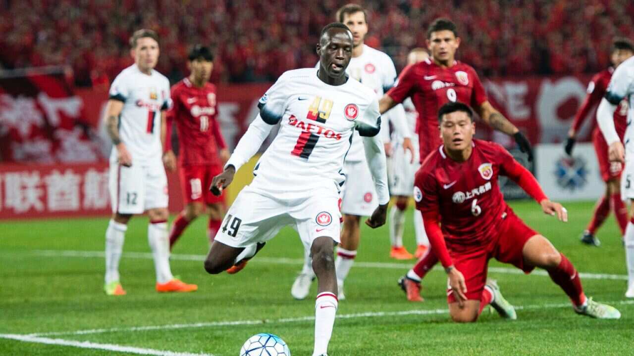 Sydney Wanderers Forward Abraham Majok (L) in action during the AFC Champions League 2017.