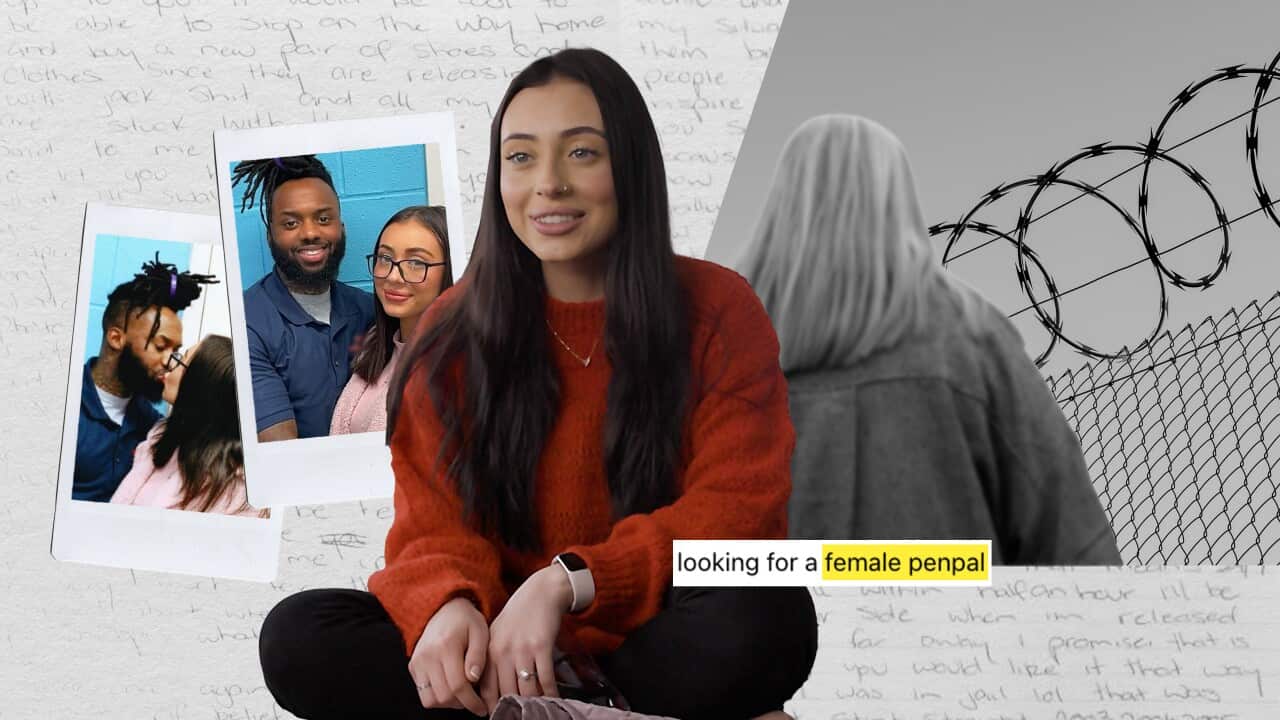 A collage of two women, a few polaroids of a couple and letters.