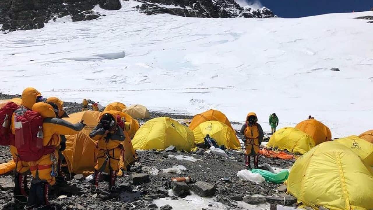 Abandoned tents at Camp Four on Mount Everest.