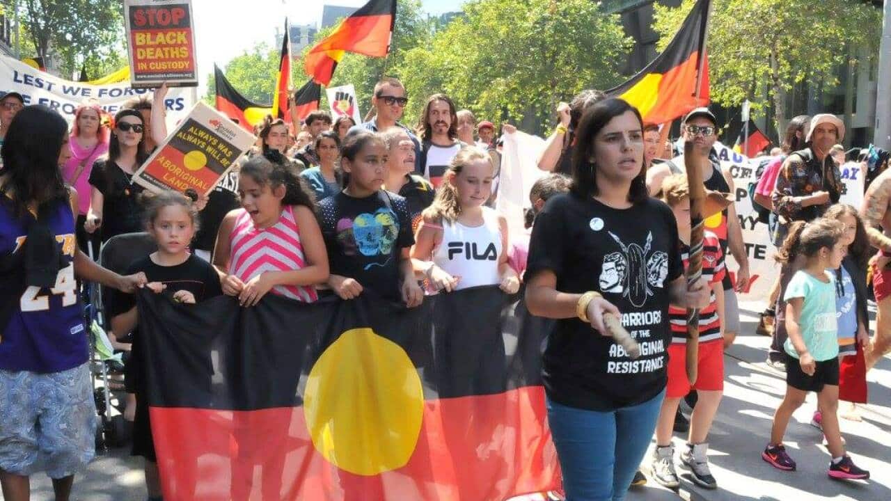 Meriki Onus leads the Invasion Day march