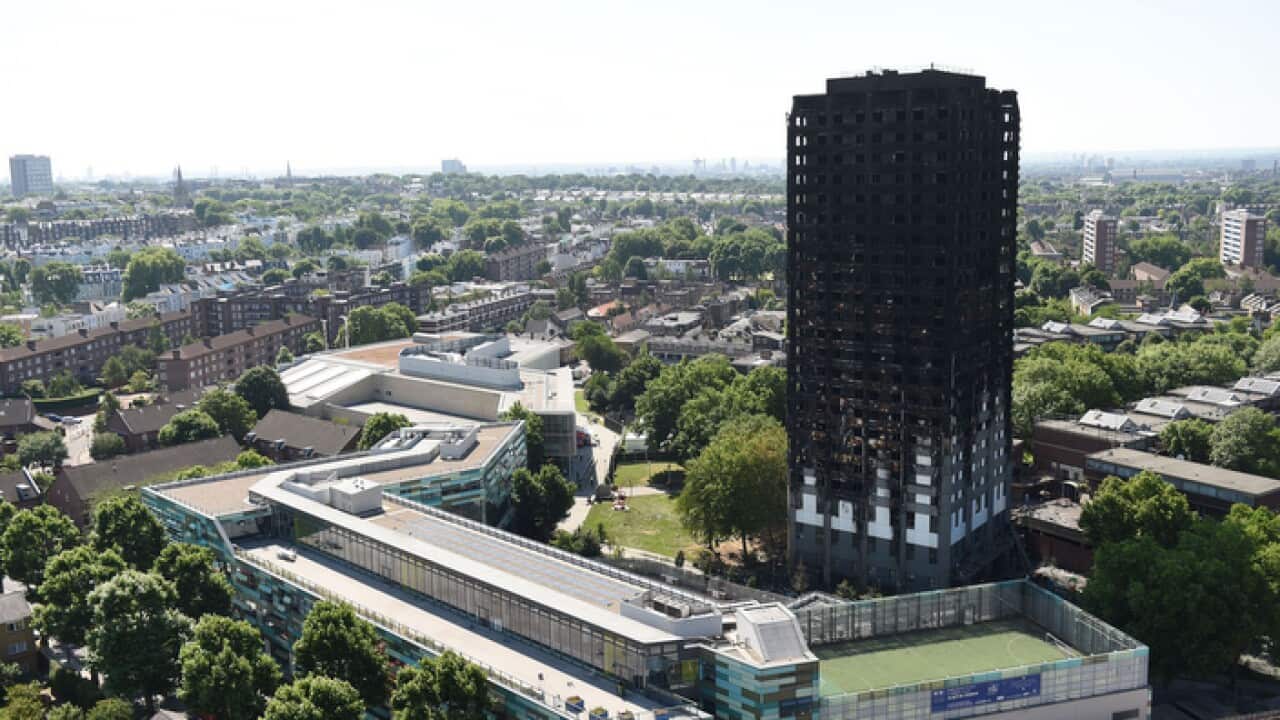 London's Grenfell tower, following fatal fire in 2017