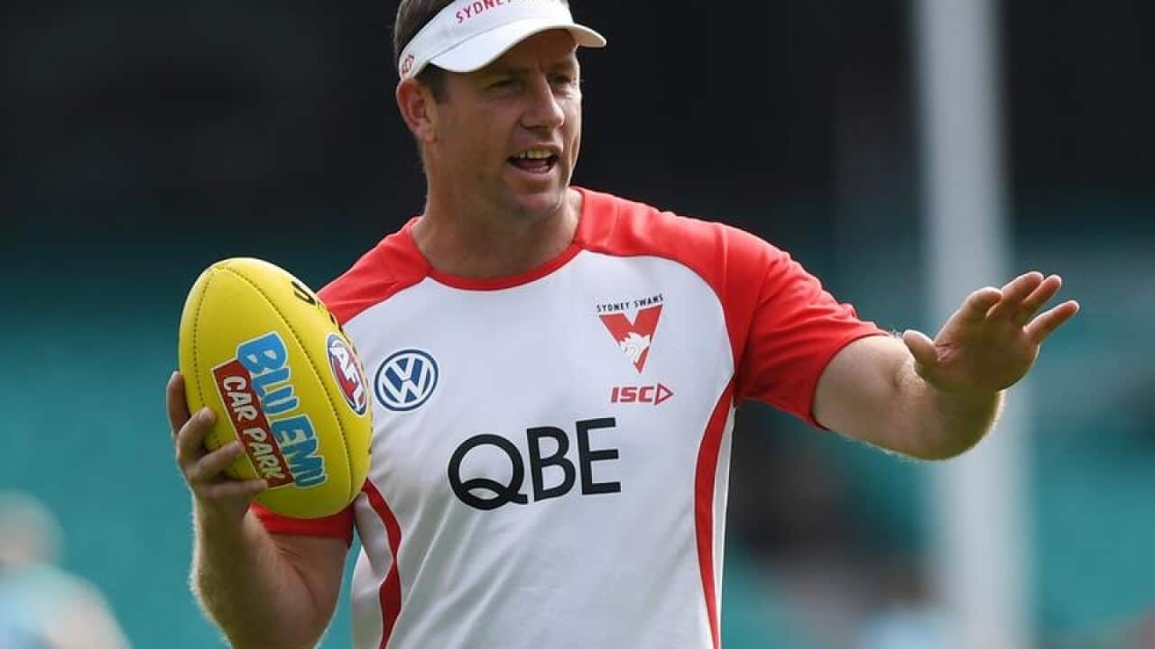 Sydney Swans forward coach Steve Johnson during a training session.