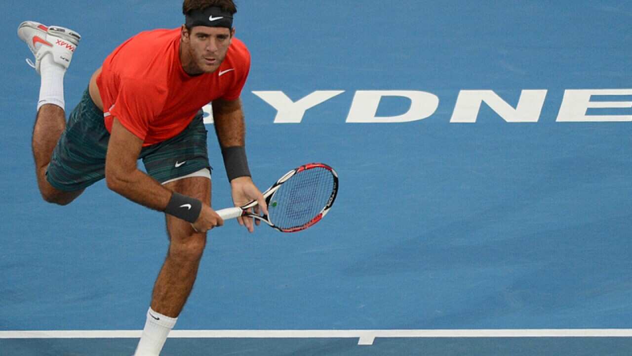 Juan Martin del Potro of Argentina in action against Bernard Tomic