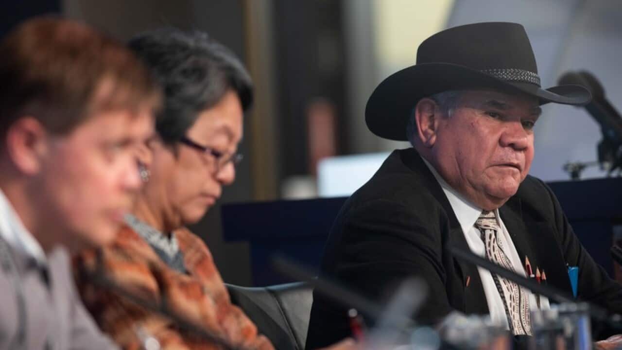 Mattias Ahren, Victoria Tauli-Corpuz and Mick Dodson address the National Press Club