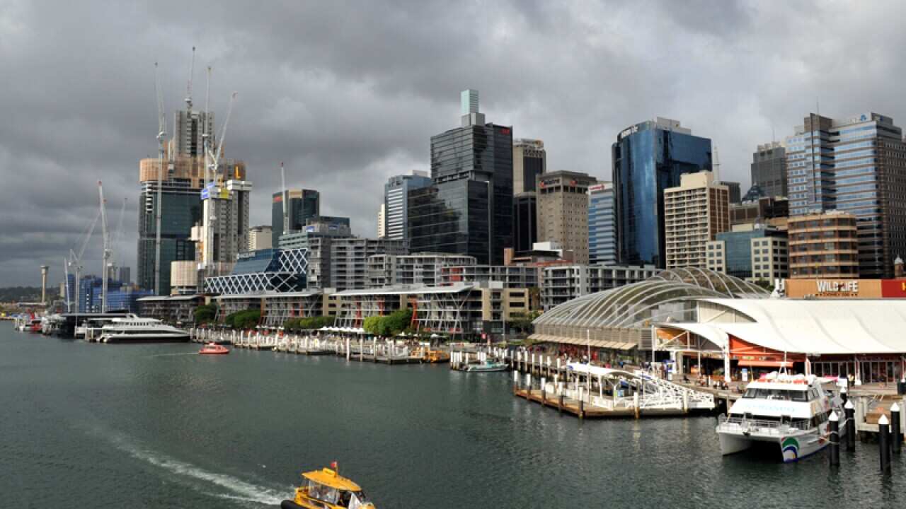 Storm clouds seen over Darling Harbour