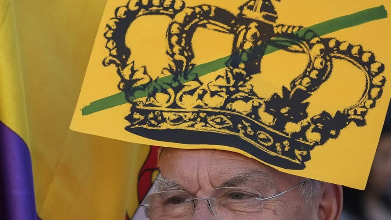A Spanish protester demands a referendum on the monarchy