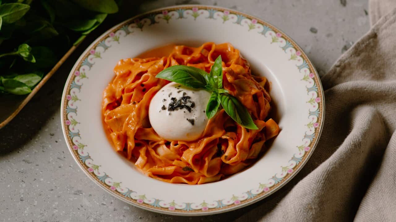 Vodka pasta with burrata