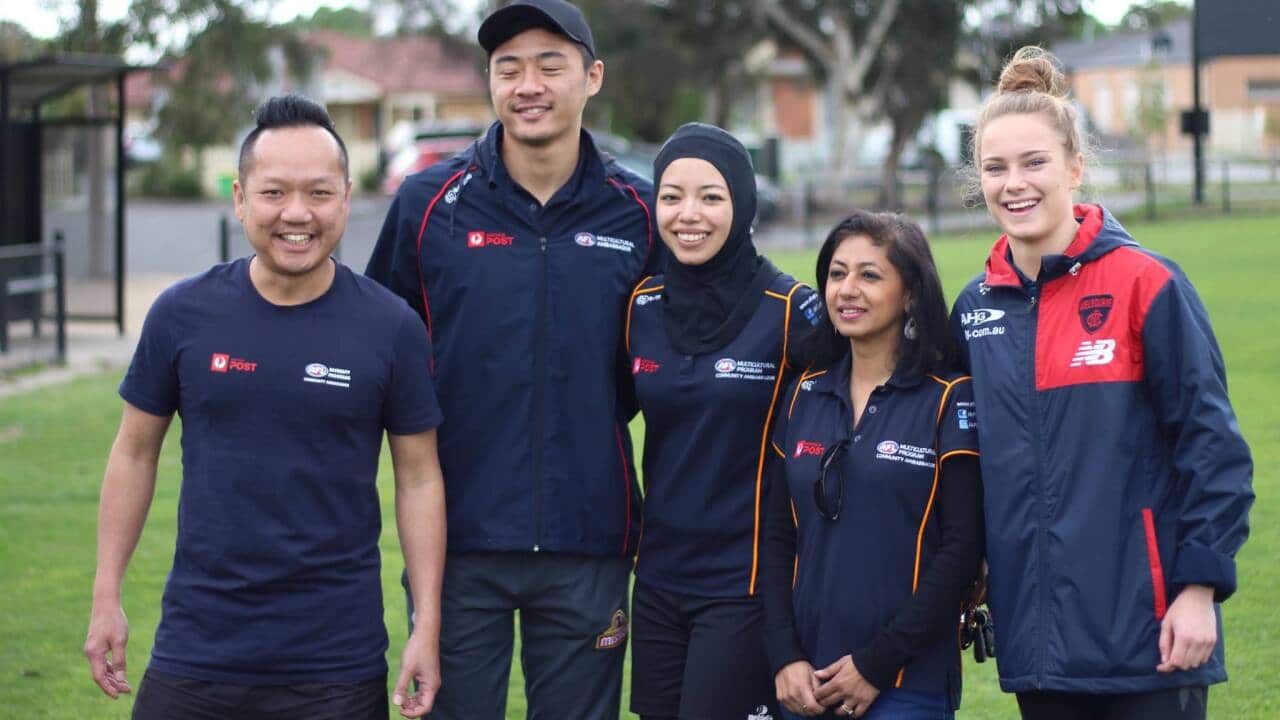 AFL multicultural ambassador Nasya Bahfen with fellow ambassadors.