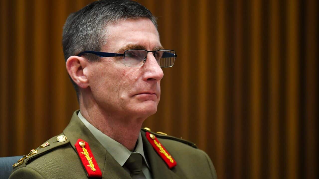 Chief of the Australian Defence Force (ADF) General Angus Campbell speaks during a Senate inquiry at Parliament House in Canberra, Monday, October 26, 2020. (AAP Image/Lukas Coch) NO ARCHIVING