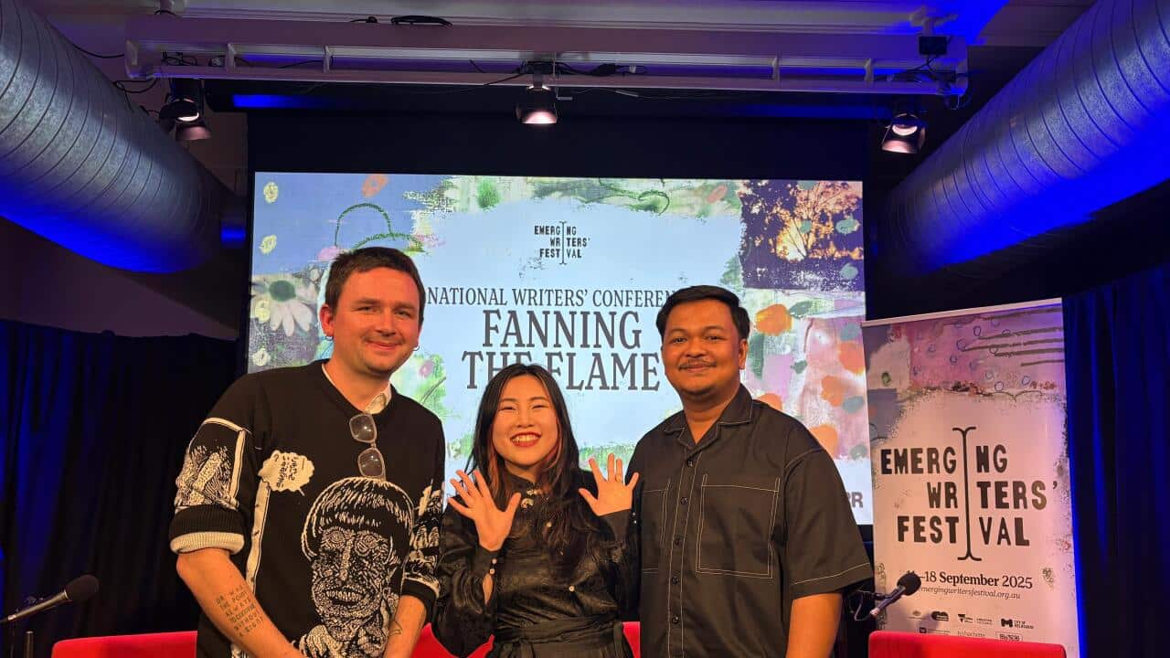Faisal Oddang, on the right, at the Australian Emerging Writers' Festival 2025. Photo_ Supplied_Faisal Oddang.jpg