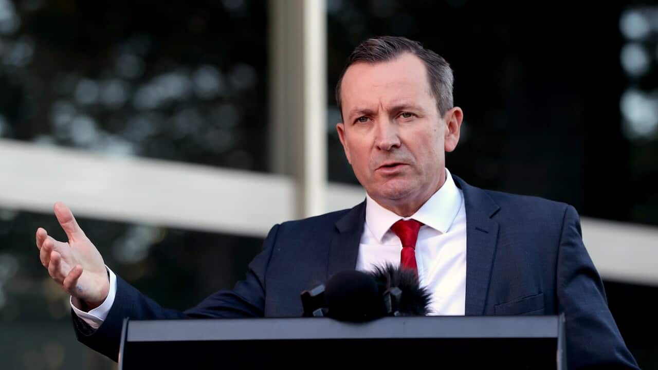 Western Australia Premier Mark McGowan speaks to the media during a press conference in Perth, Friday, May 1, 2020. (AAP Image/Richard Wainwright) NO ARCHIVING