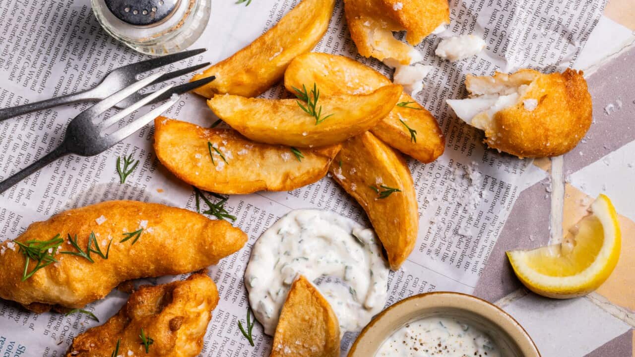 Fish and chips with tartar sauce