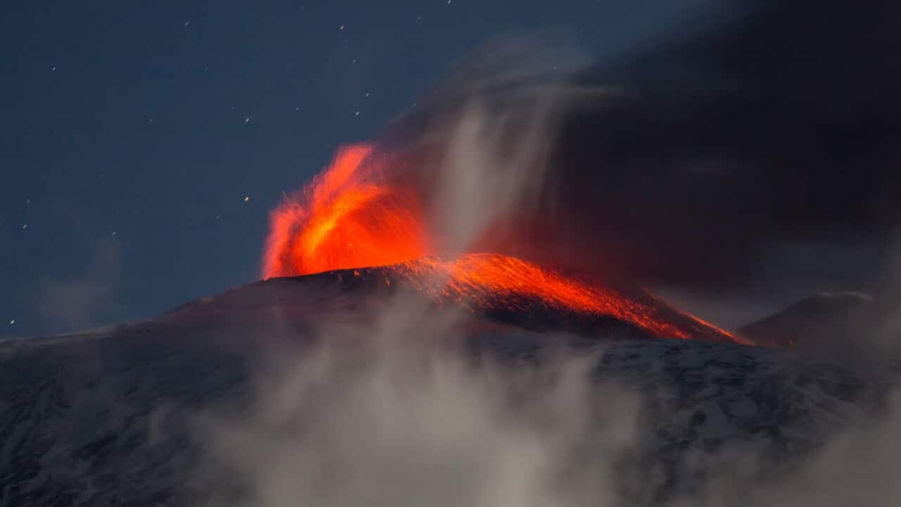 Emission of ash and explosions from the Etna volcano. The ash column heads towards the city of Catania (Getty Images)