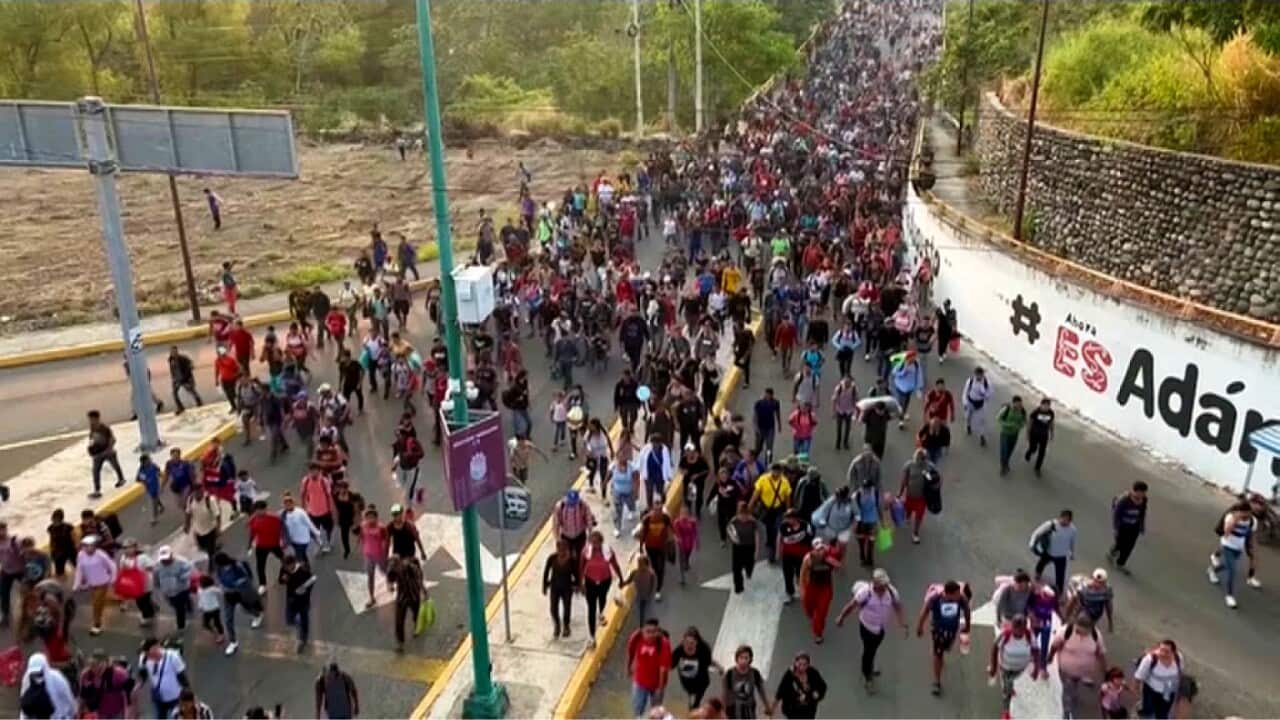 The refugee caravan heading north through Mexico