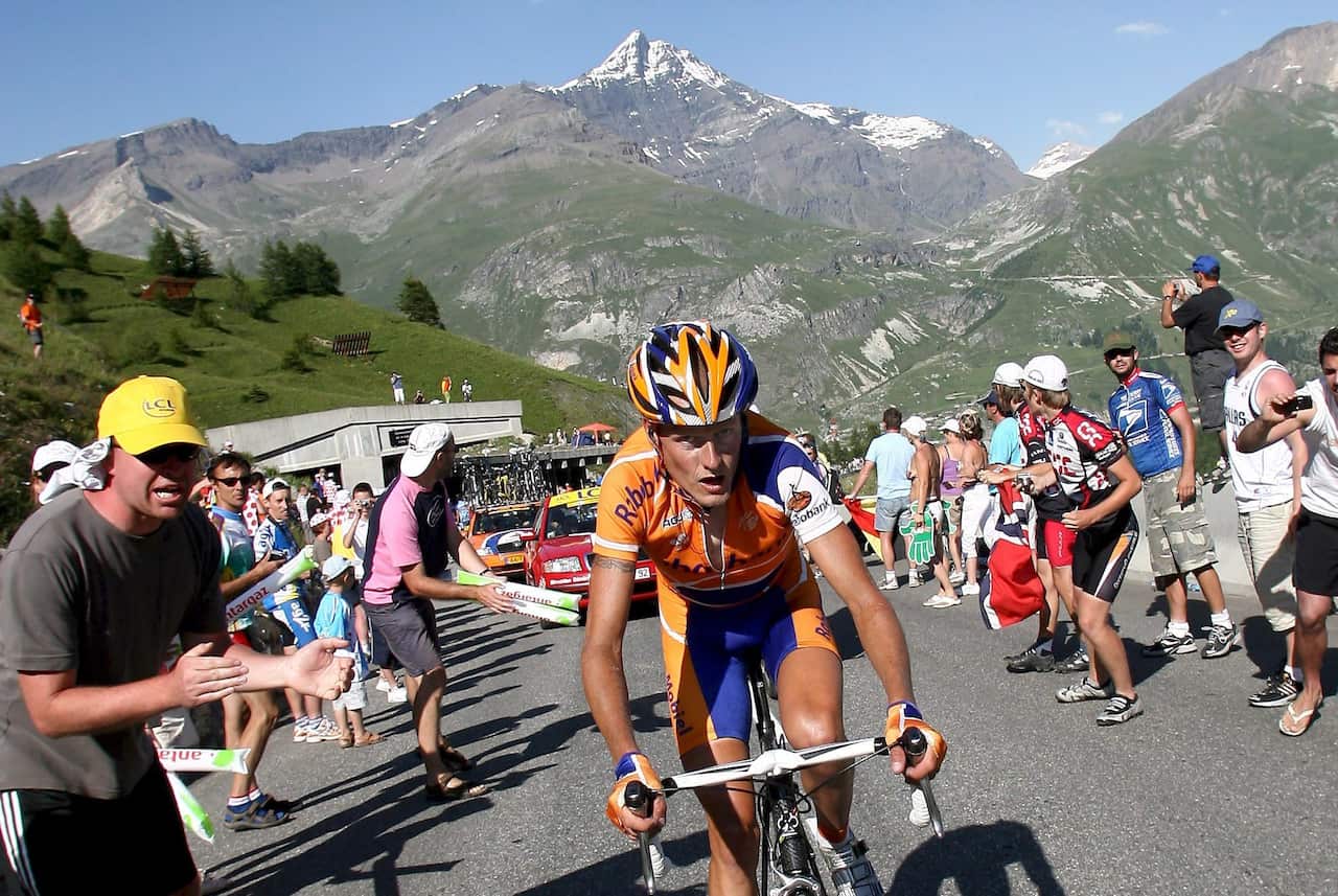 Pas normal... Michael Rasmussen on Stage 16 of the 2007 Tour de France. (EPA)