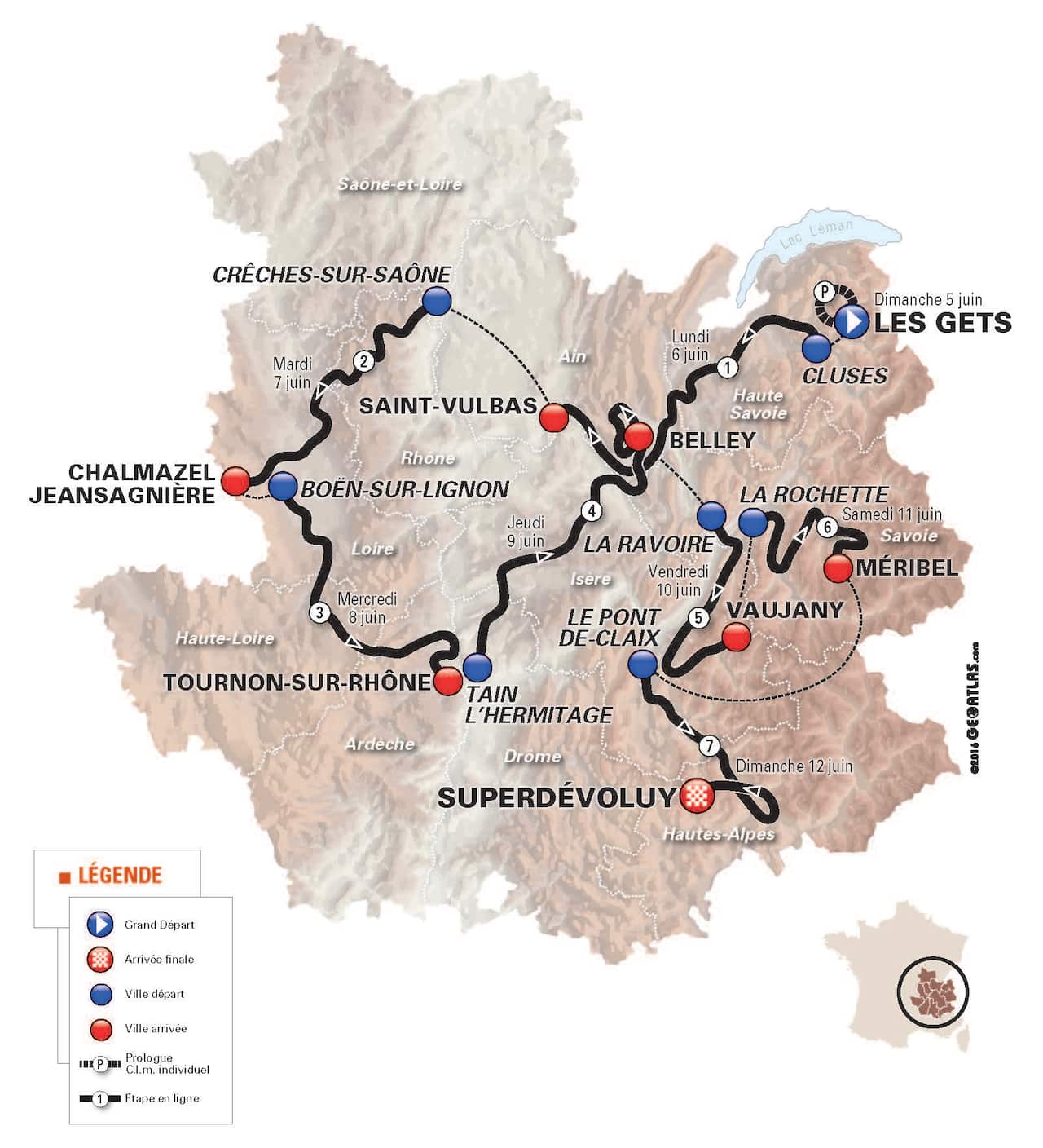 Critérium du Dauphiné,map,france