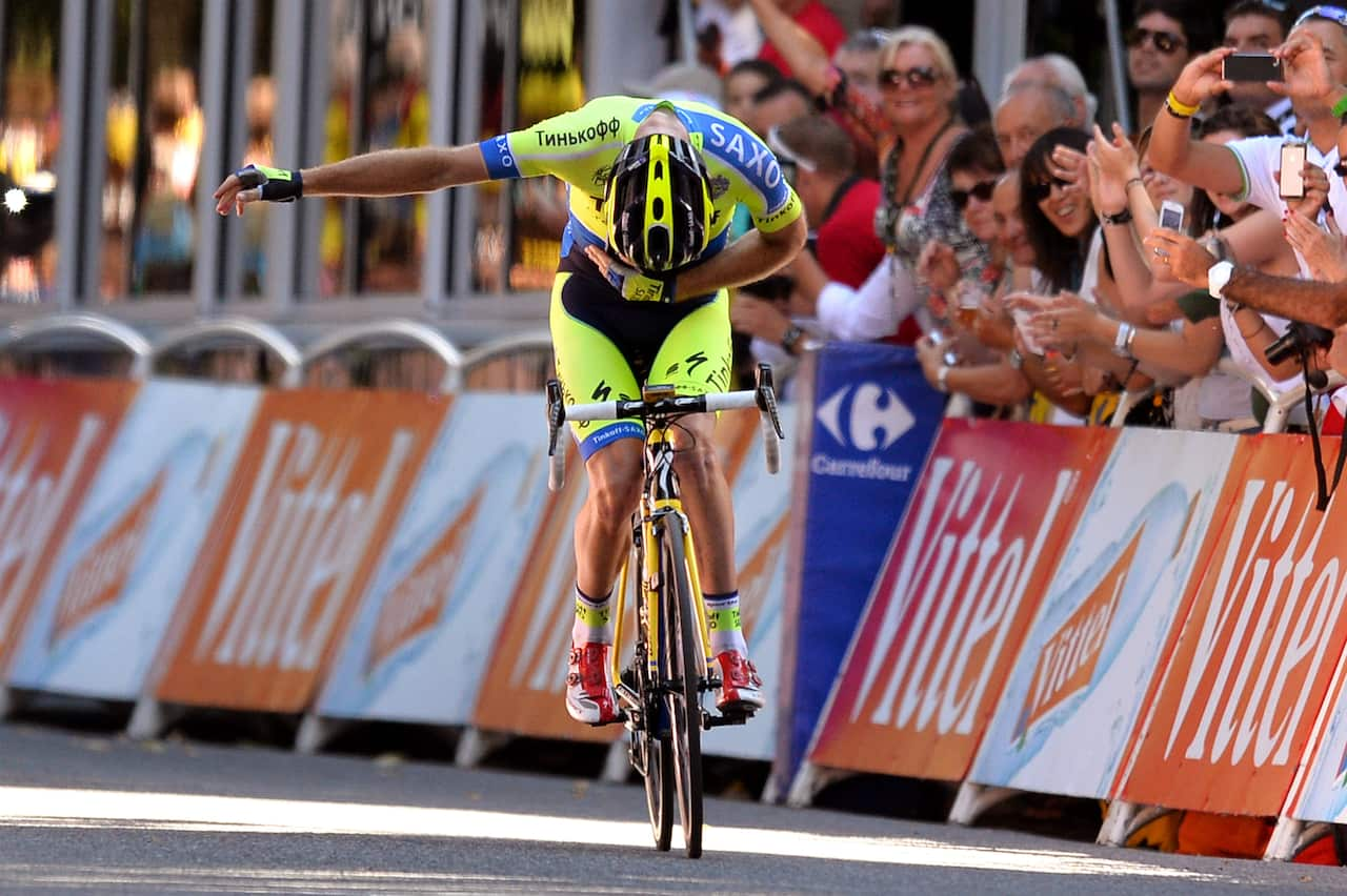 July 22, 2014: Michael Rogers takes a bow in Bagnères-de-Luchon...