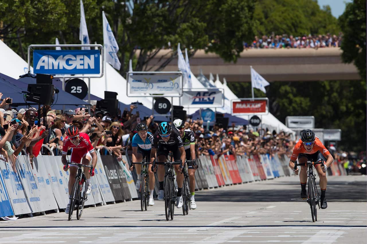 Evan Huffman (Rally - R) was just too good for David Lopez (Sky - C) & Nicholas Edet (Cofidis-L) on the final stage of the 2017 Amgen Tour of California (Getty)