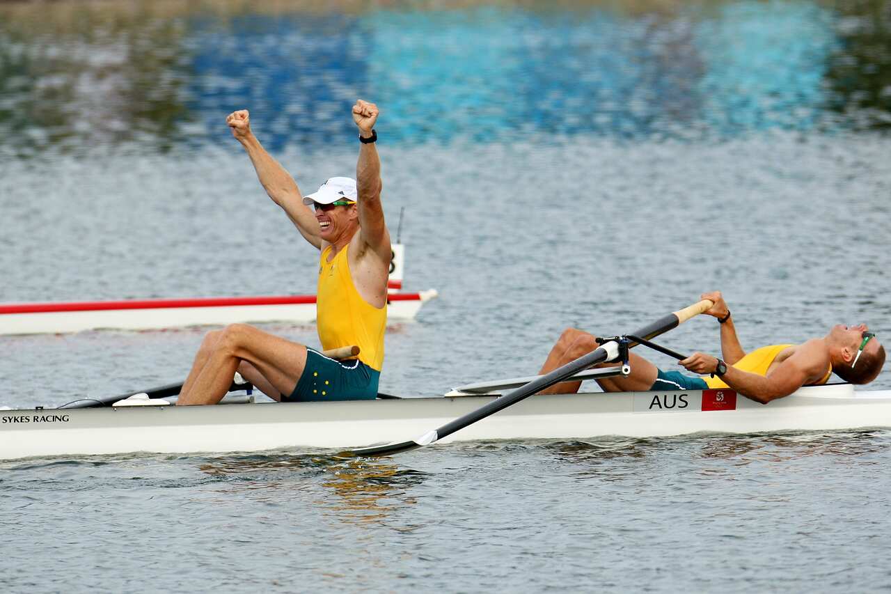 Drew Ginn clearly had more energy than his team-mate Duncan Free when they won the gold medal in the Men's Pair at the Beijing 2008 Olympic Games. Surely this will hold him in good stead for 24 hours (Getty Images)