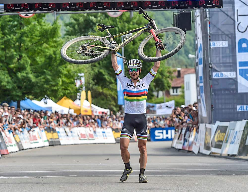 Nino Schurter (Scott-SRAM MTB Racing Team) wins the elite men's XCO of the 2017 UCI MTB World Cup Round 2 