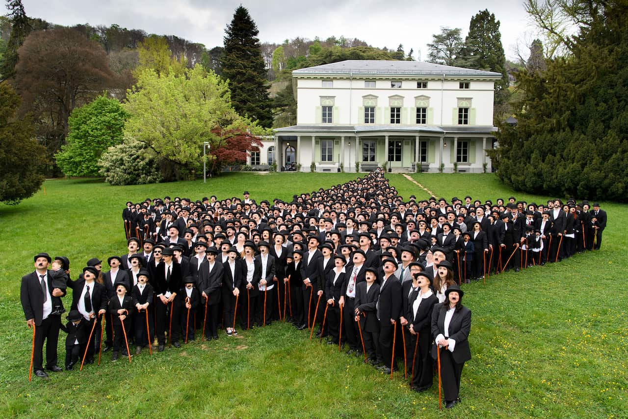 People dressed as Charlie Chaplin gather in Switzerland