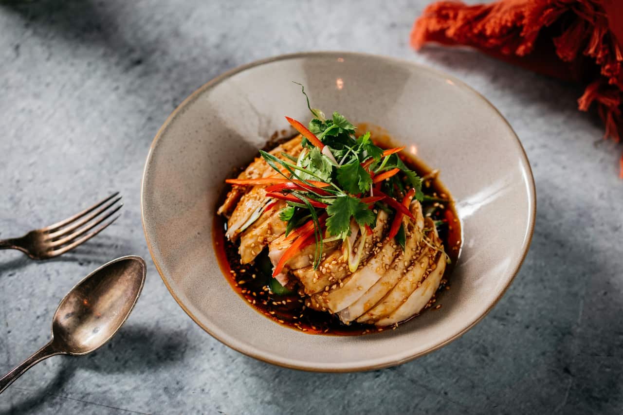 Poached chicken with spicy soy
