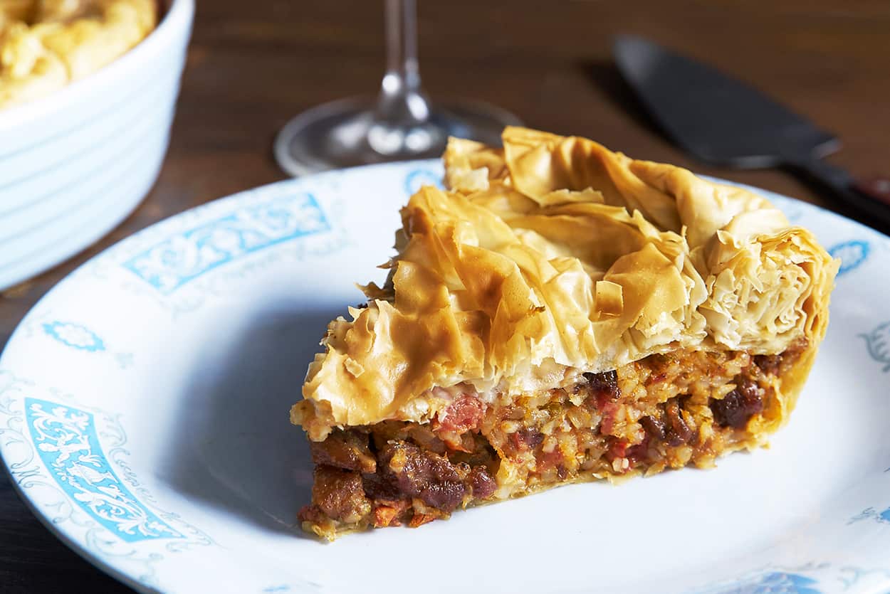Cephalonia three-meat pie (Kefalonitiki kreatopita)
