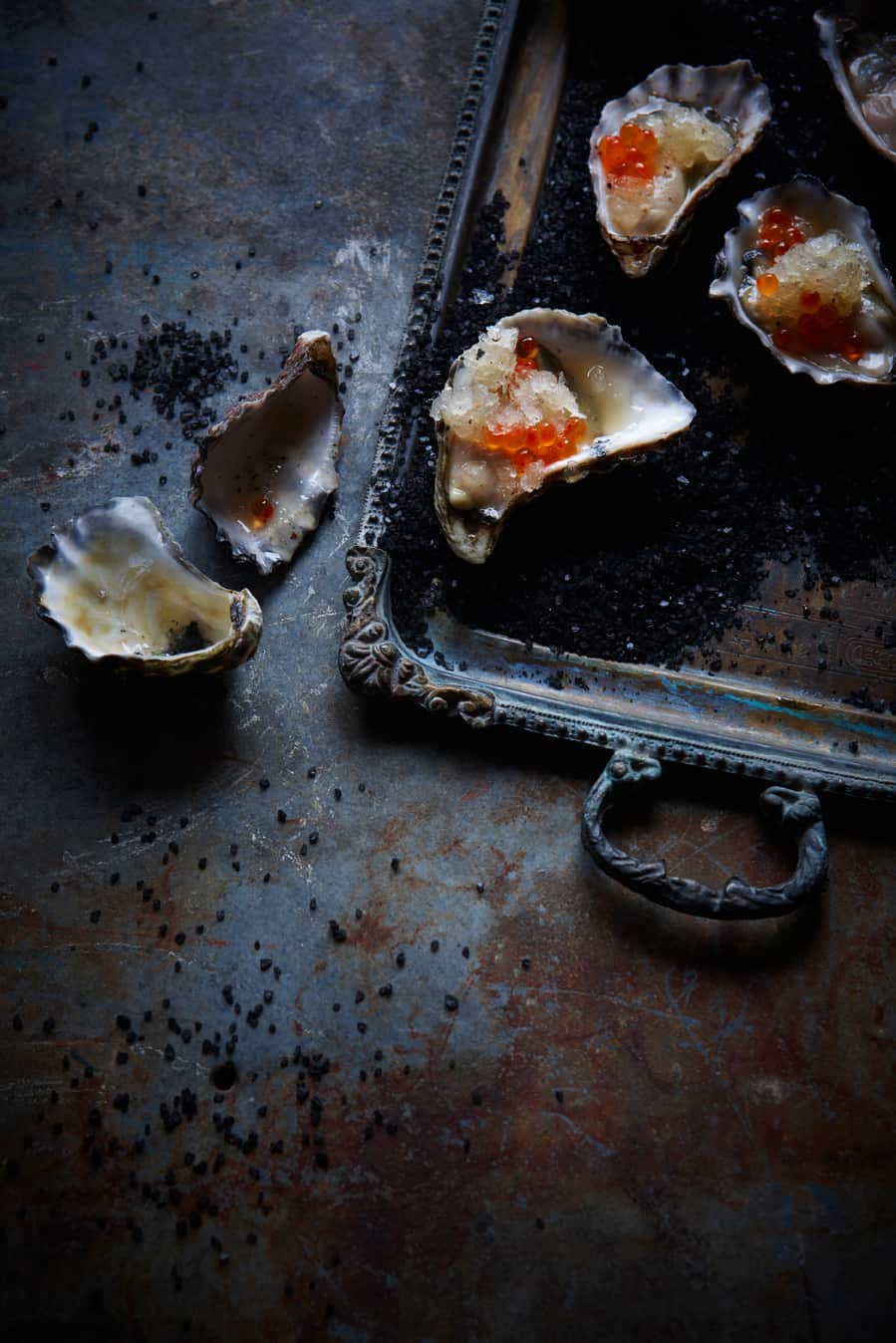 Oysters with lemon and black pepper granita