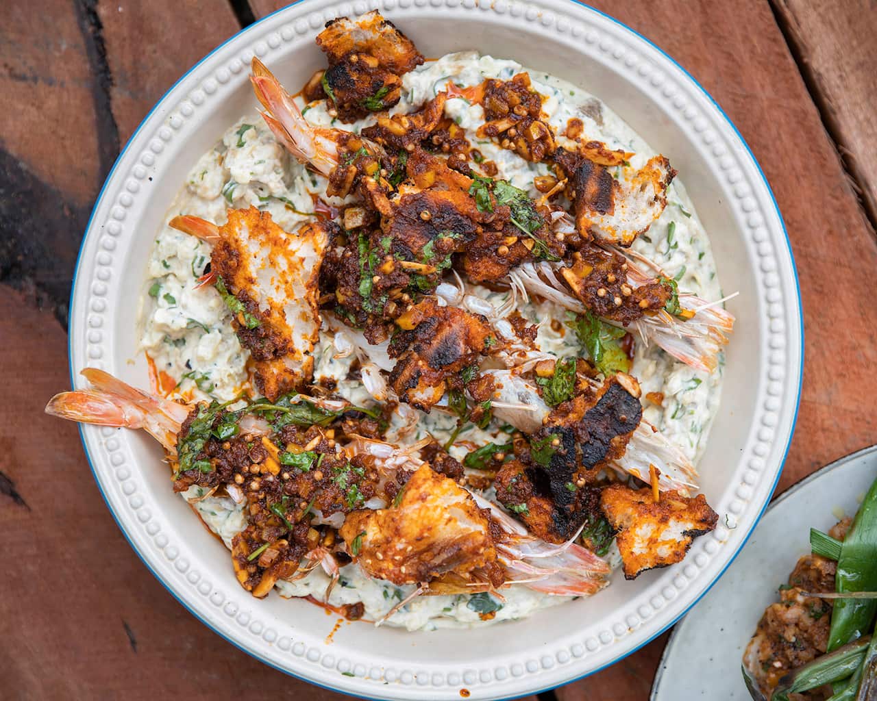 Ali Nazik barbecued king prawns with baba ganoush