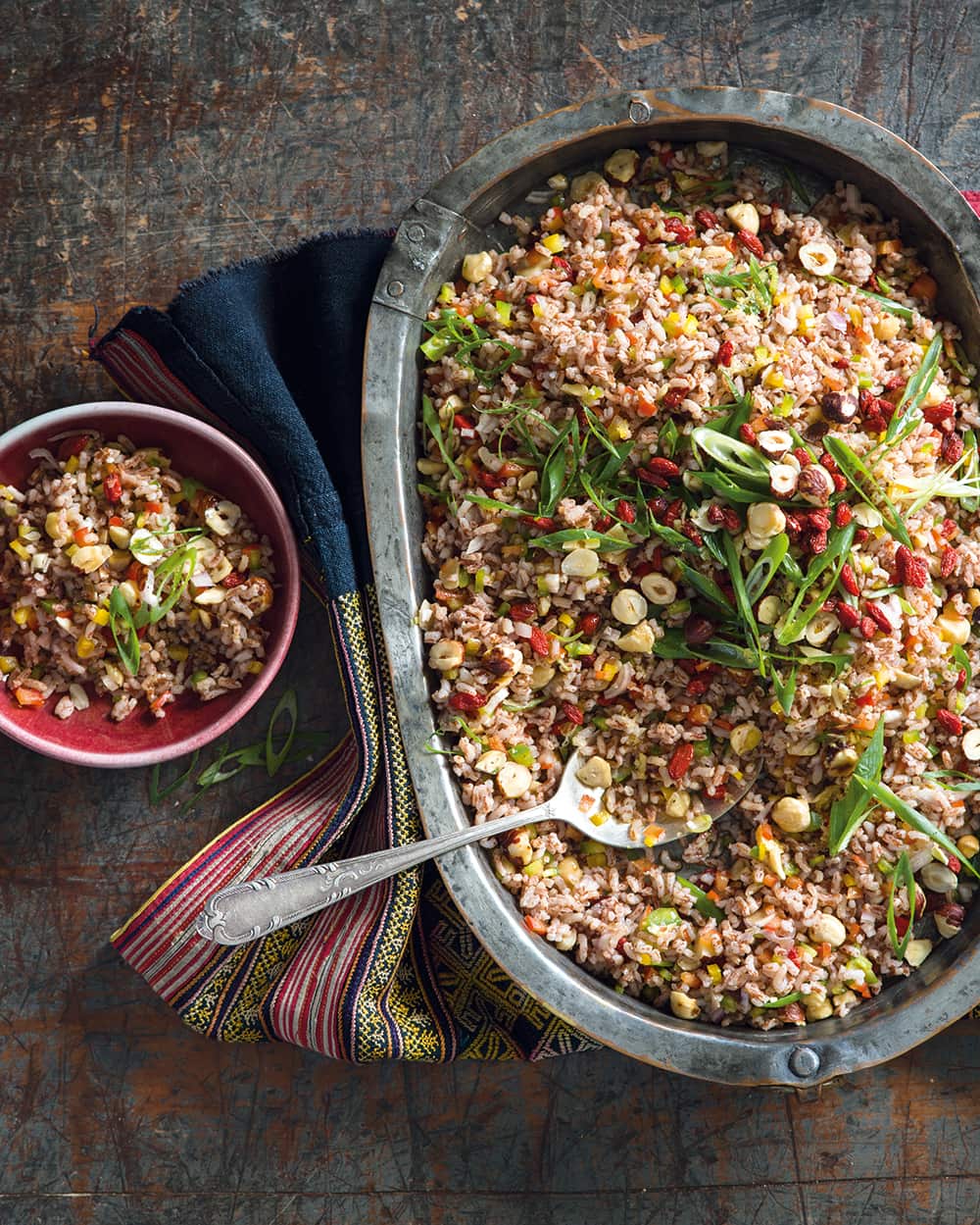 Bhutanese red rice, goji berry & hazelnut salad