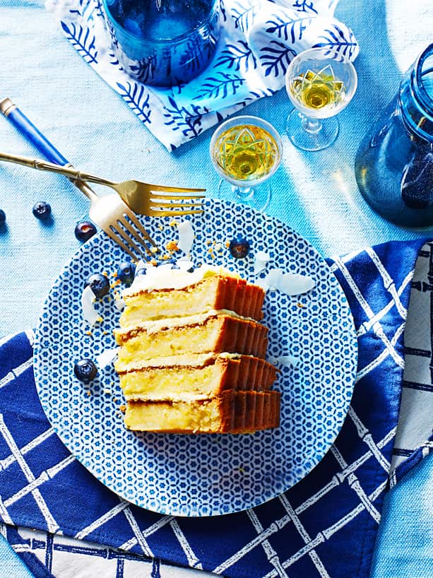 Blueberry, coconut and lemon stack pie