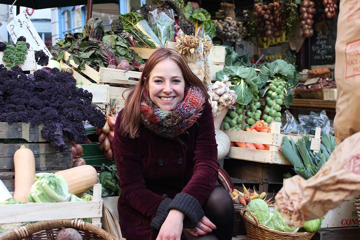 Professor Alice Roberts at a market stall