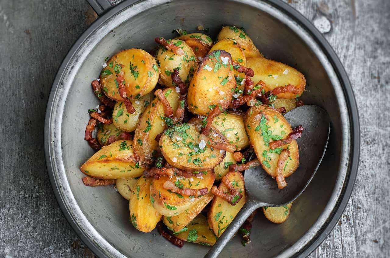 Saute potatoes with persillade and lardons