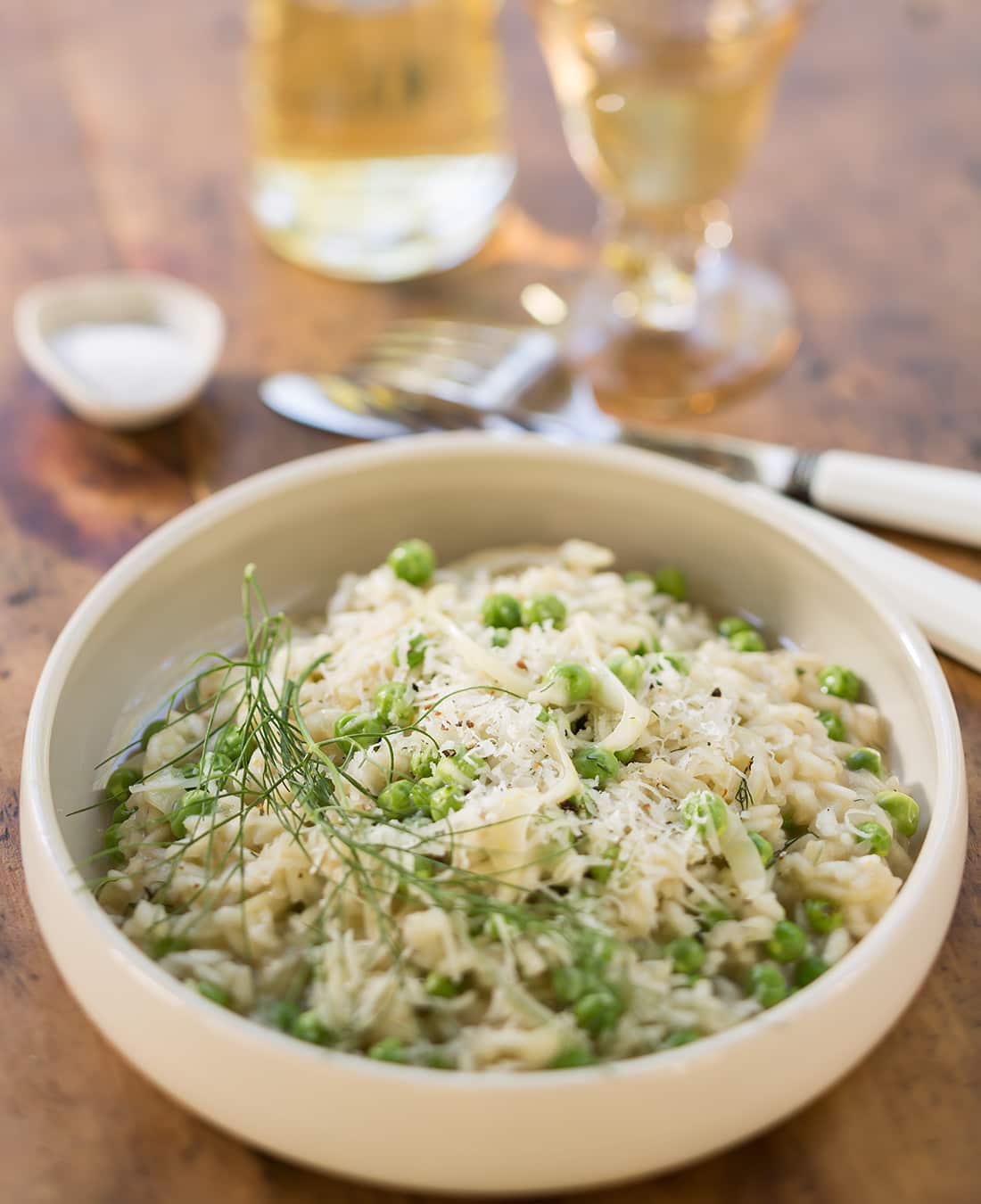 Fennel and pea risotto