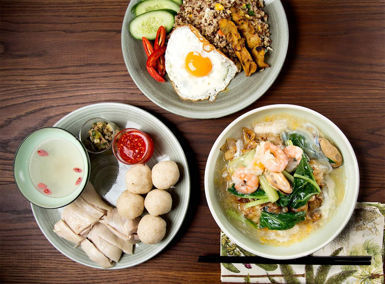 Nanyang Tea Club Malaya Quiona Goreng, special hainan chicken rice and seafood wat tan hor.