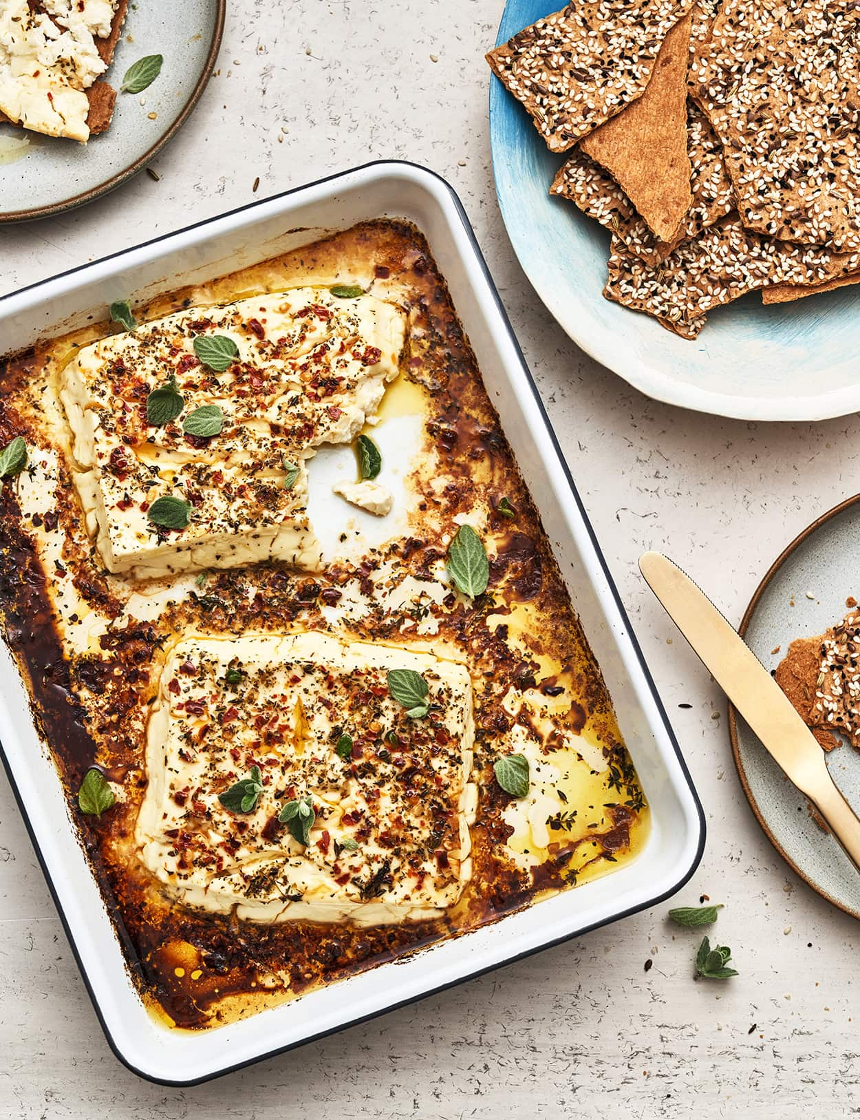 Baked feta with chilli, honey and thyme