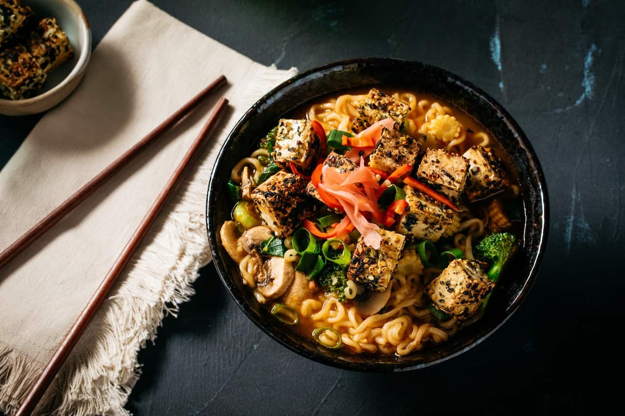 Spicy tofu ramen with furikake