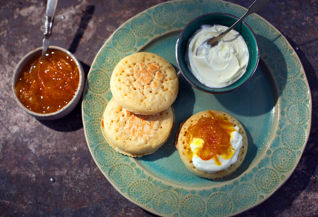 Moroccan crumpets with clementine marmalade