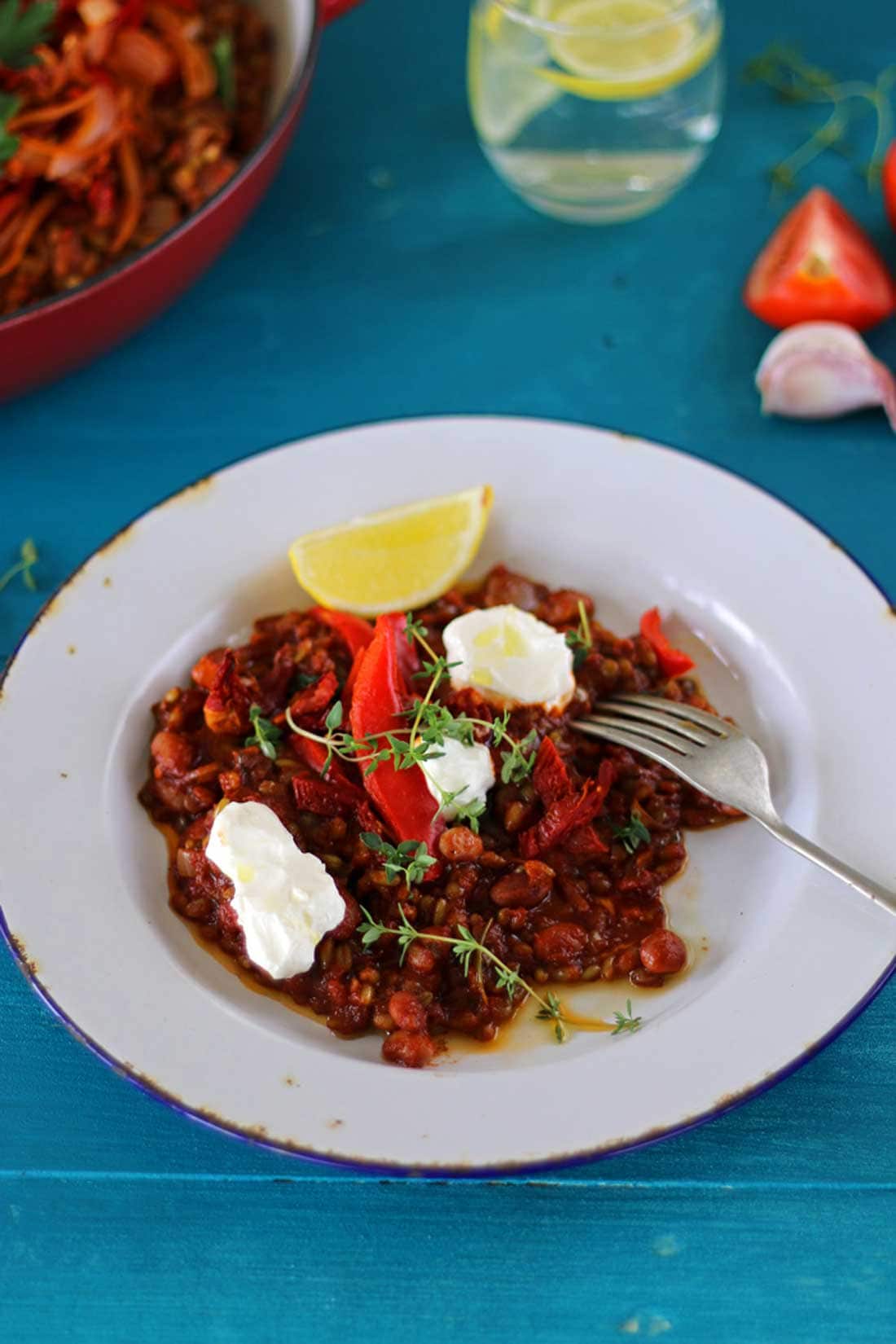 Tomato freekeh risotto with labneh
