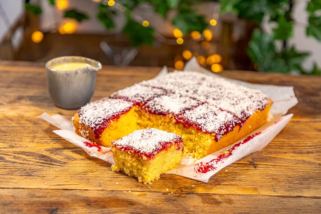 Jam and coconut sponge