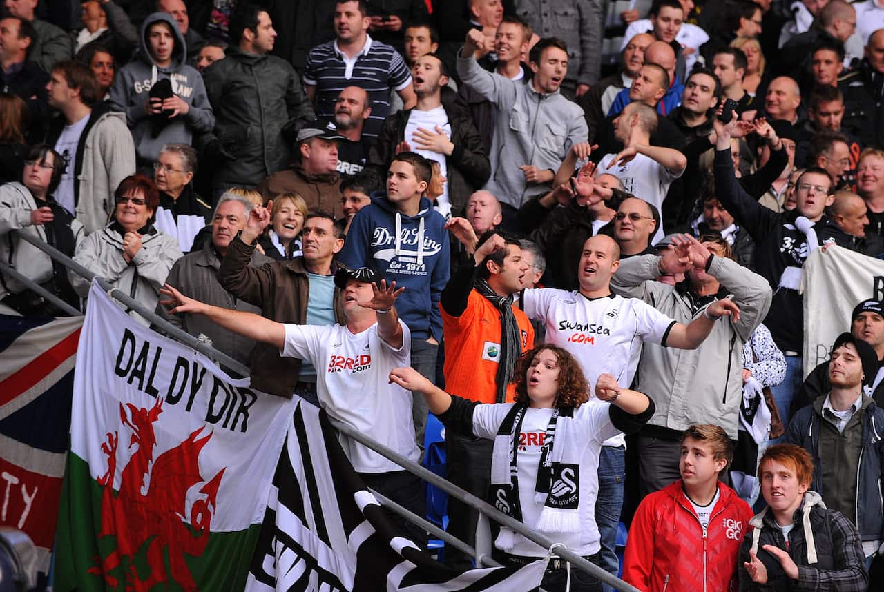 Swansea City fans in the stands in 2010.