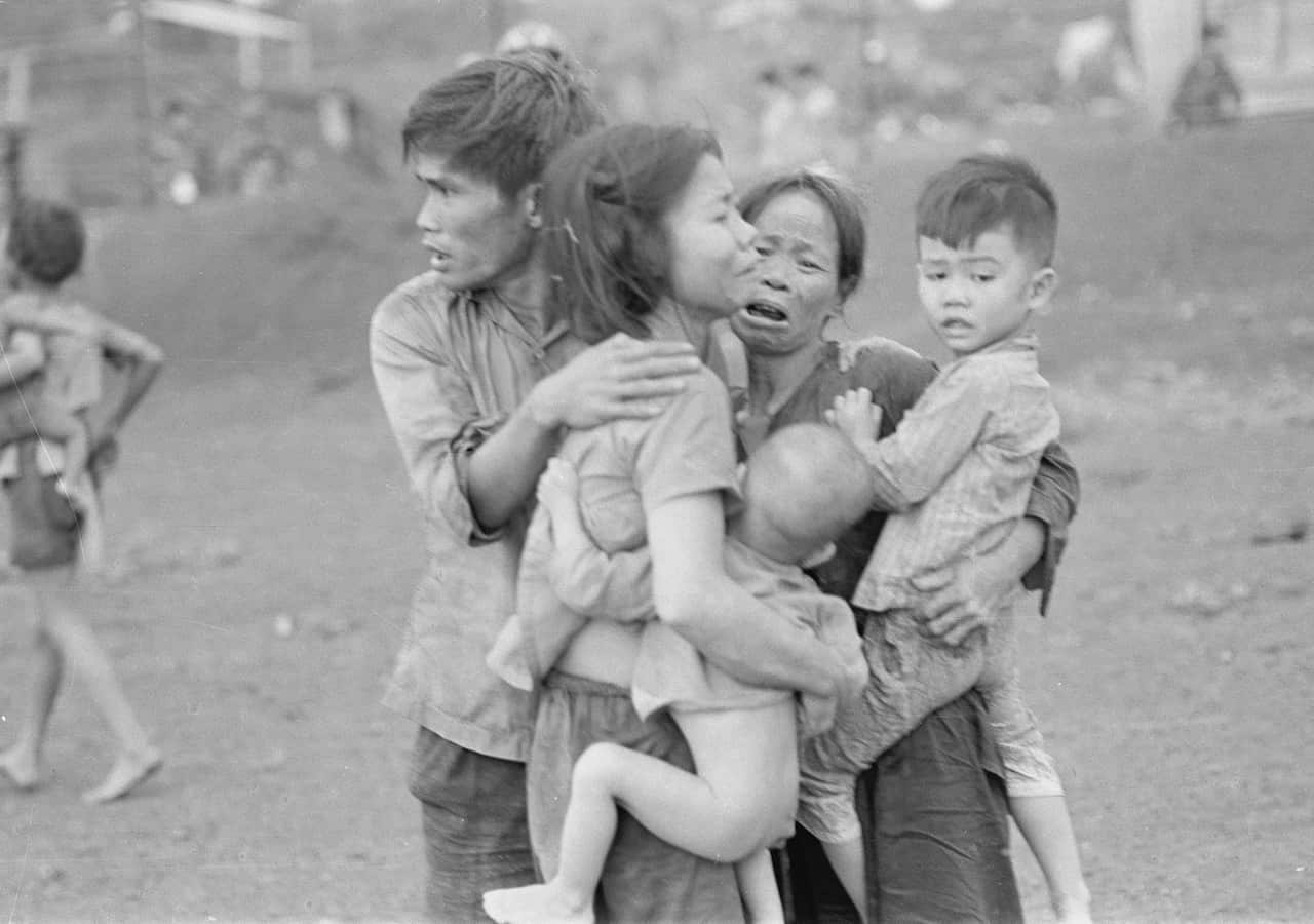 A family in peril in Vietnam, as seen in The Vietnam War on SBS TV.
