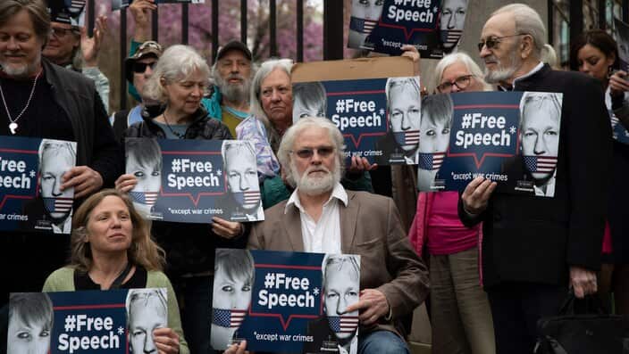 Pro-Assange outside the British embassy in Washington DC, following his arrest.