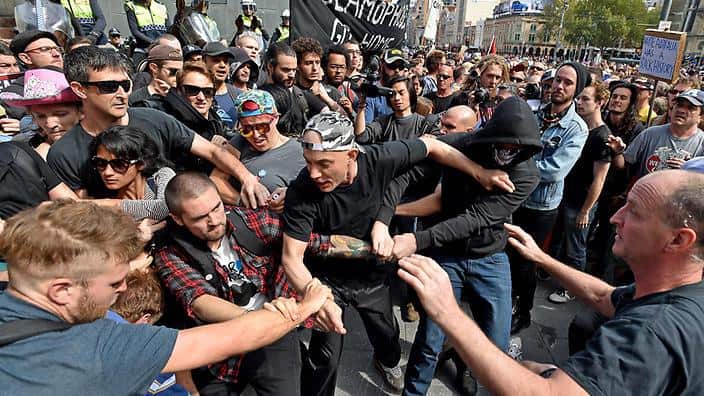 Protests turned violent as rival anti-Islamisation and anti-racist groups rallied across Australia.