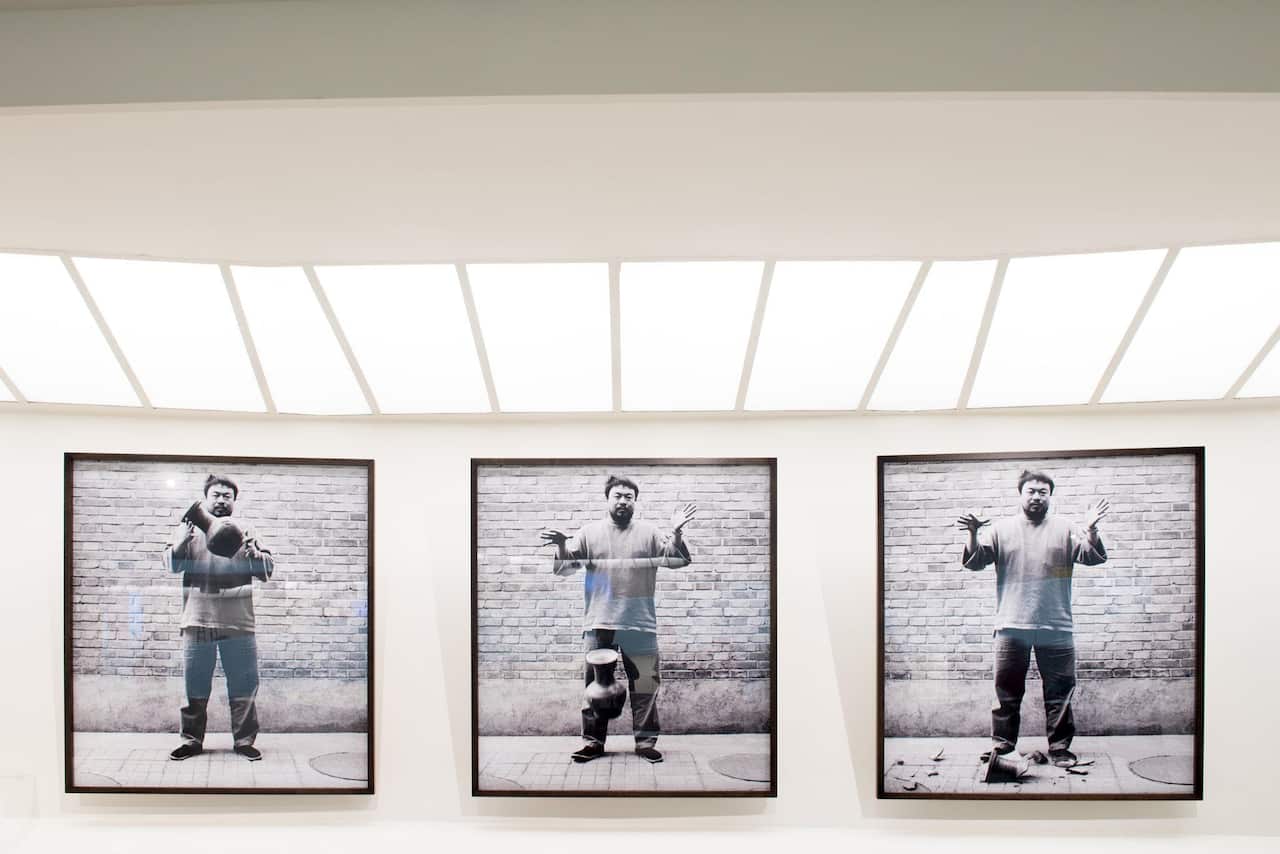 “Dropping a Han Dynasty Urn” by Ai Weiwei on display at the Guggenheim.