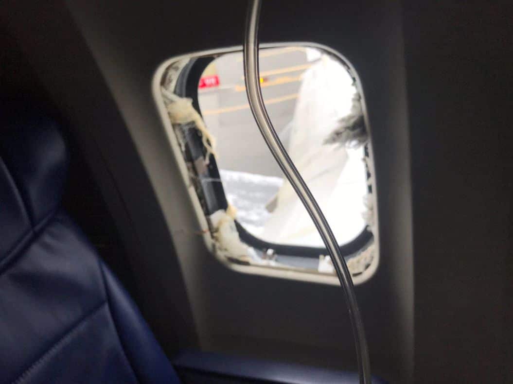 A photo believed to be of a damaged window of the Southwest Airline flight.