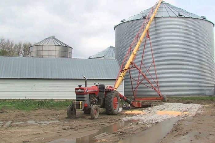Mr Kaser was unloading corn when he accidentally stepped on the opening of his grain auger and his leg was sucked inside.