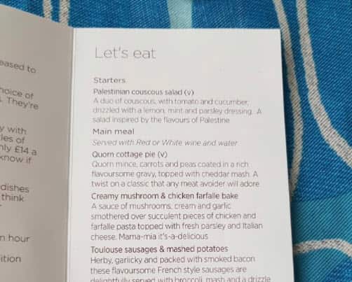 The former Virgin Atlantic menu featuring Palestinian couscous salad.