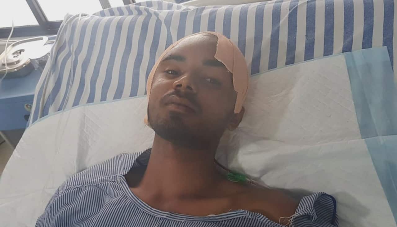 Sanjay Bahe was doing some repair work at a construction site when he fell down a well and the rod went straight through his head.