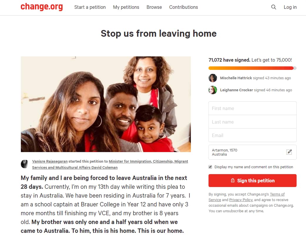 The petition is nearing its target.